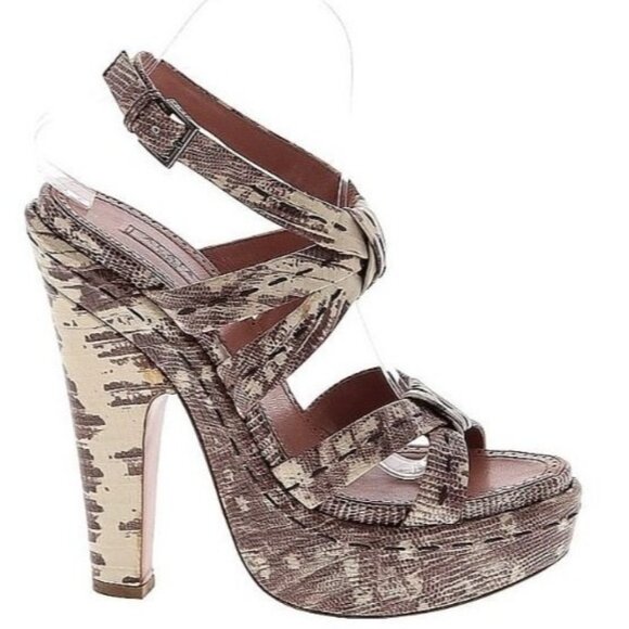 ALAIA Python Snakeskin Platform High Heel Sandals 38 Leather Chunky Animal Print - Picture 1 of 10